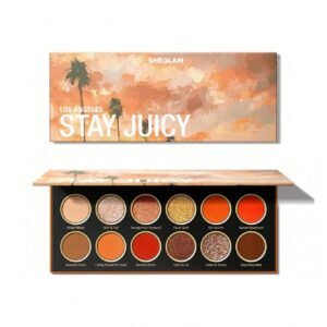 SHEGLAM Stay Juicy, La Palette 12-Colores Paleta De Sombras De Ojos Mate MetáLica Con Brillo Naranja Rojo