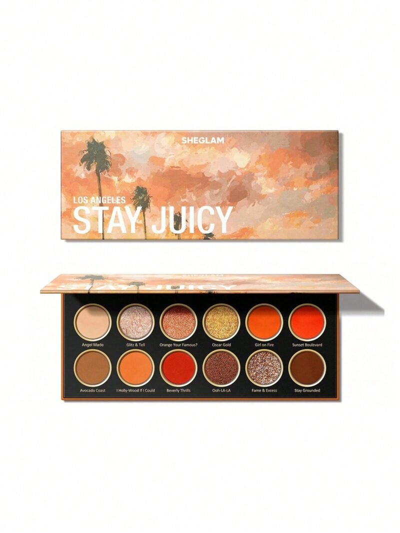 SHEGLAM Stay Juicy, La Palette 12-Colores Paleta De Sombras De Ojos Mate MetáLica Con Brillo Naranja Rojo