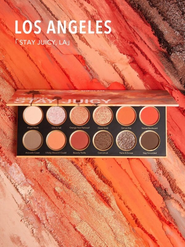 SHEGLAM Stay Juicy, La Palette 12-Colores Paleta De Sombras De Ojos Mate MetáLica Con Brillo Naranja Rojo
