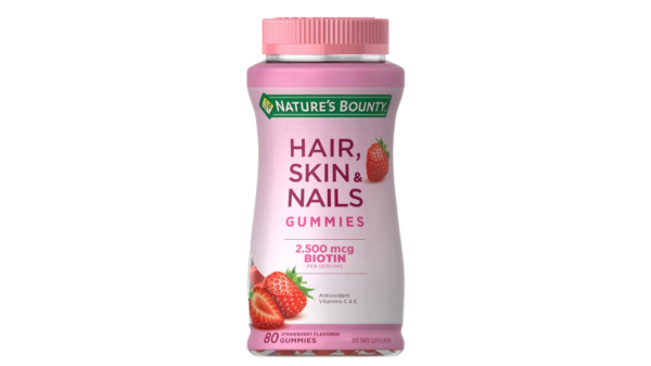 Nature's Bounty Hair, Skin & Nails Gummies 2500mcg Biotin, 80 gomitas (rosa)