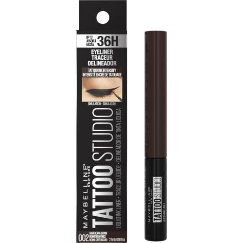 711HTzZVOBL._SL1500_ Maybelline TattooStudio Liquid Ink Liner 002 Dark Henna Brown | Delineador Líquido de Larga Duración