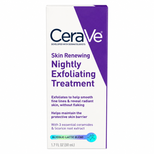 CeraVe Skin Renewing Nightly Exfoliating Treatment 1.7 fl oz | Tratamiento Exfoliante Nocturno CeraVe con Ácidos Glicólico y Láctico para Textura y Luminosidad