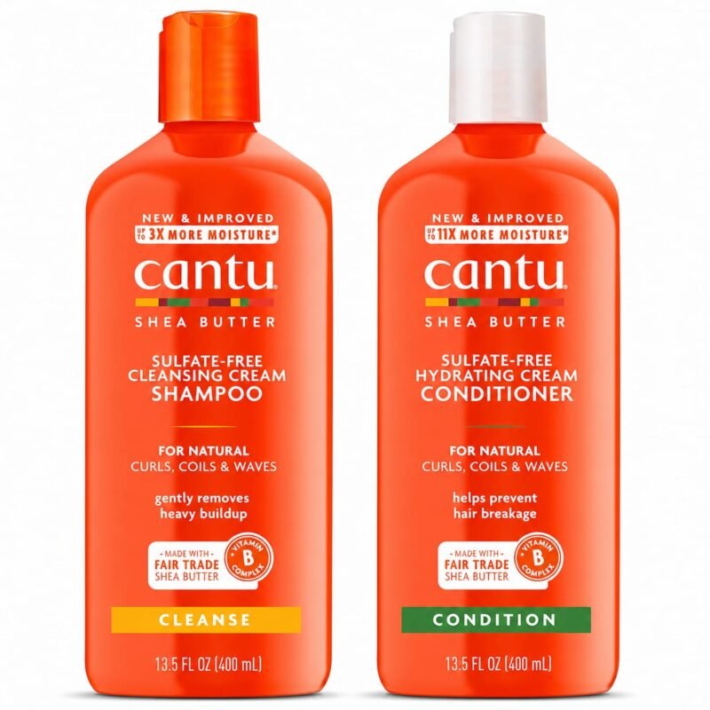 Cantu Shea Butter Sulfate-Free Shampoo y Conditioner 400 ml | Dúo para Rizos, Ondas y Coils