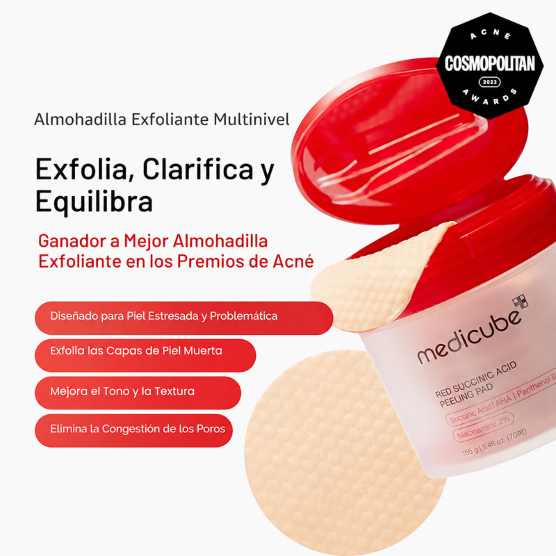 Medicube Red Succinic Acid Peeling Pad 70 Pads | Pads Exfoliantes Coreanos para Poros y Textura